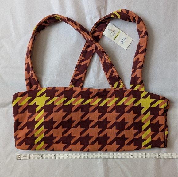 Offline By Aerie Xtra Square Neck Sports Bra Houndstooth Orange Size XS - Picture 2 of 7